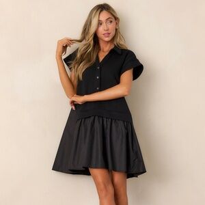 Red Dress Delightful Drape Black Short Sleeve Quilted Dress Size LL / Black